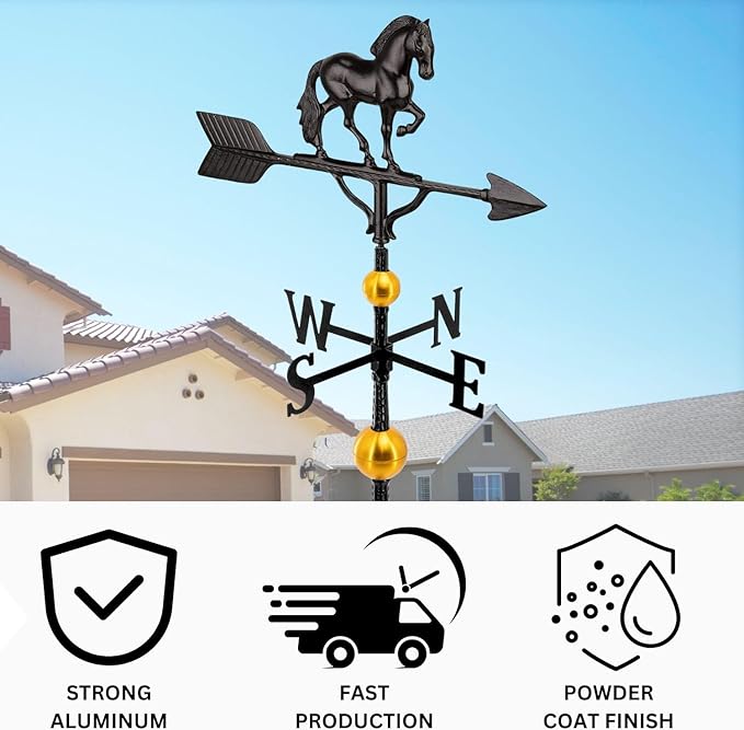 Montague Metal Products - Aluminum Deluxe 3D Horse Weathervane - Wind Vane Roof Metal Decor - Mount Included (4 to Choose from) - Hand Cast Aluminum (Black)