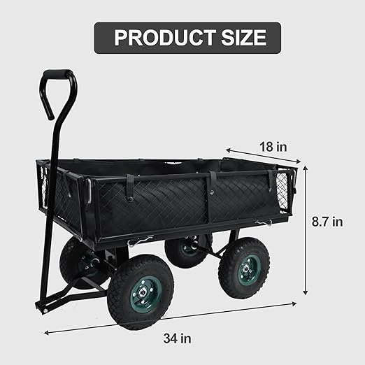 Elevon Heavy Duty Utility Wagon Cart, Black with Removable Mesh Sides, 400 LBS Capacity for Home Improvement, Hauling Supplies & Outdoor Use