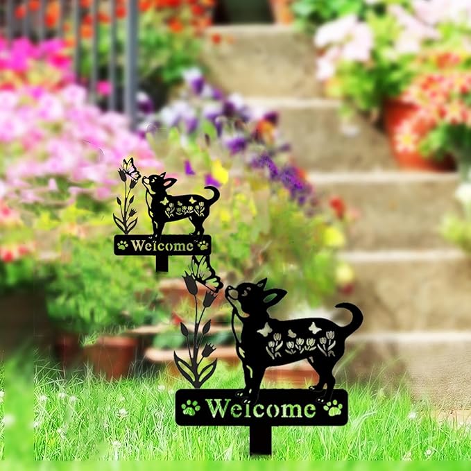Dog Metal Decorative Garden Stakes Dog Gifts for Women Men Mom Birthday Black Silhouette Statues for Outside Garden Decor Yard Art Patio Lawn Ornaments Outdoor Decor 13.78 * 11.81inc