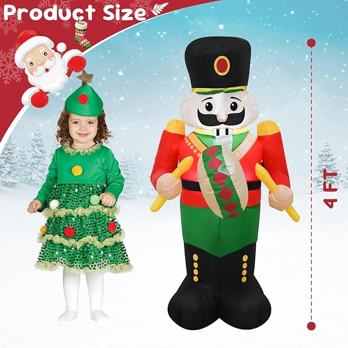 TRMESIA 4FT Christmas Inflatable Nutcracker Indoor Outdoor Decoration, LED Light Garden Yard Lawn Xmas Blow up Decor, Easy Storage for Stress Free Christmas Outdoor Blow up Decorating
