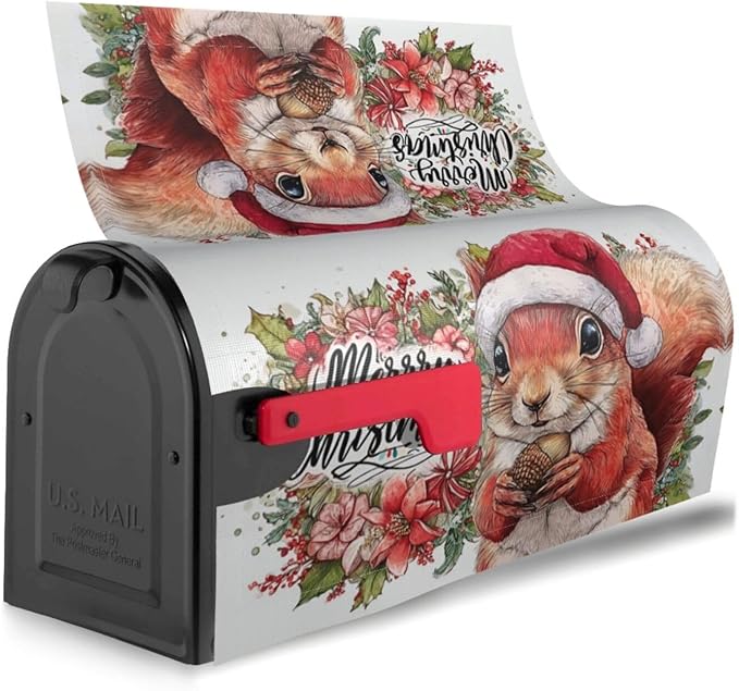 Christmas Squirrel Mailbox Covers Magnetic Letterbox Covers 21x18 Inch for Garden Outdoor Decoration