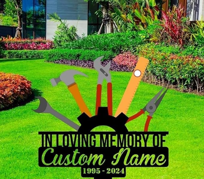 Custom Mechanic Tools Memorial Stake – Metal Repair Tools Grave Marker, Construction Worker Yard Stake Outdoor Decor (Mechanic Tools Memorial)