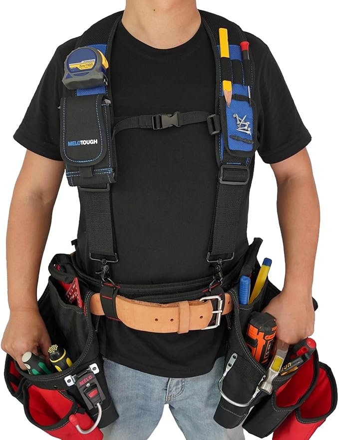 MELOTOUGH Magnetic Tool Belt Suspenders with Magnetic WristBand for Work Belt Padded Suspenders Constrcution