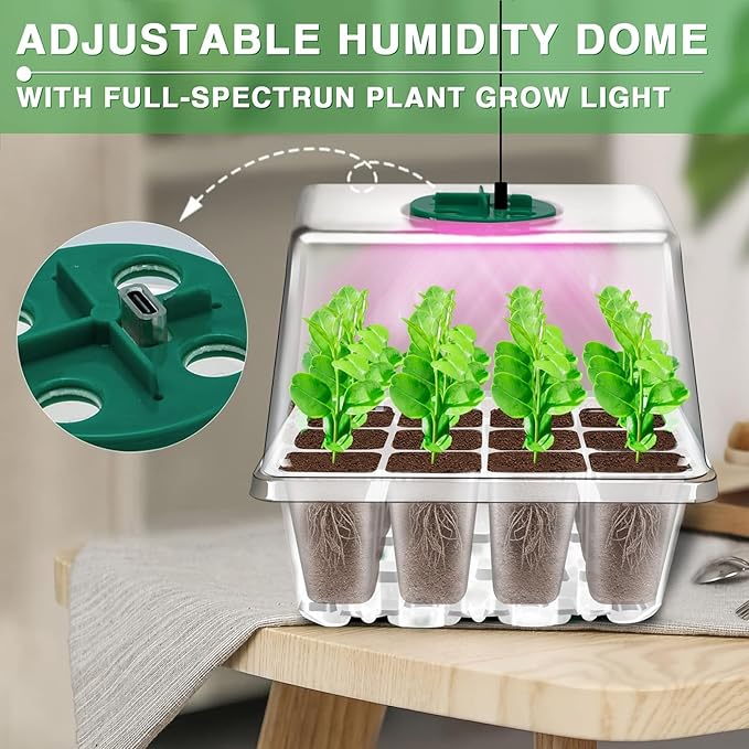 YAUNGEL Seed Starter Tray with Grow Light, 6 Pack Seed Starter Kit with Timing Controller Adjustable Brightness, Thicken Seedling Starter Trays with Humidity Domes Heightened Lids, Transparent