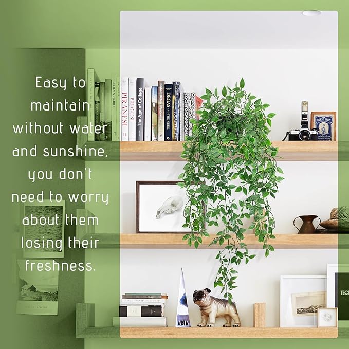 Fake Hanging Plant with Pot Small Artificial Potted Vine Plants 28.7-in Long Faux drooping Foliage Plants for Shelf Home Office Indoor Outdoor Garden Greenery Decor (Black Pot)