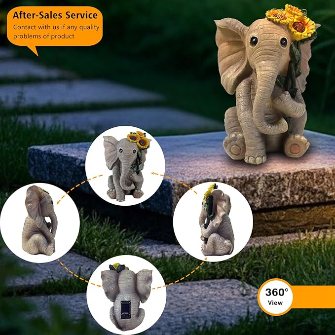 Solar Outdoor Garden Elephant Statues Lights, Good Luck Sunflower Elephant Statues for Women Outdoor Garden Decor for Outside Yard Front Porch Balcony Home, Birthday Easter Gifts for Adults Women