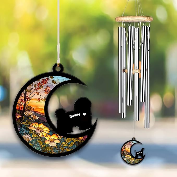 Havanese Sun Catcher Wind Chime, Custom Sunflower Suncatcher Dog Memorial Wind Chime, Dog Loss Gift, Dog Sympathy Gift, Pet Loss Suncatcher, Outdoor Garden Decor