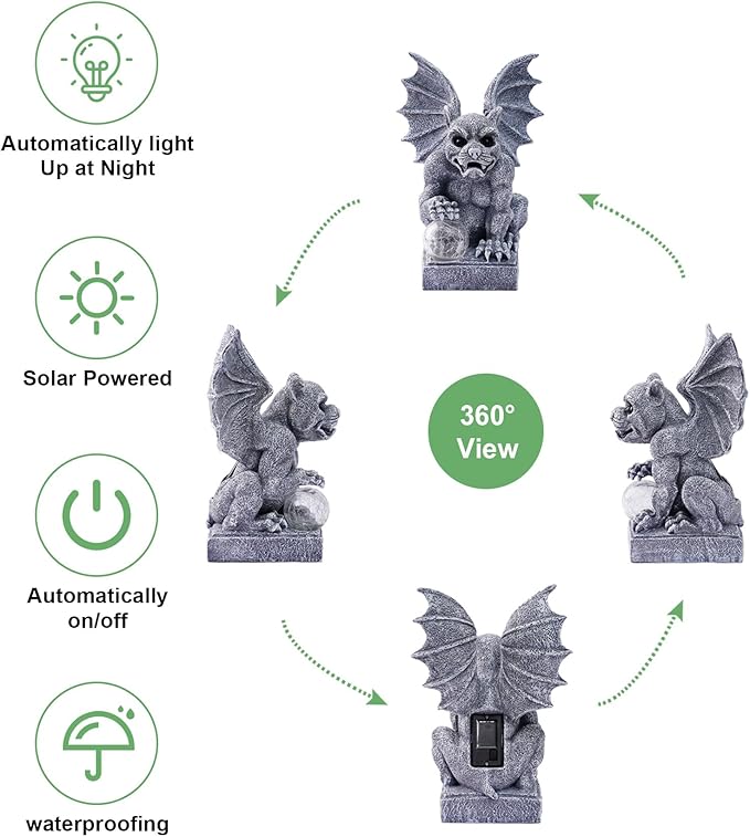 Gargoyle Statue for Garden Decor: Gothic Outdoor Dragon Figurines Sculpture with Ball for Lawn Patio Yard Balcony - Best Gifts for Mom Grandma Women