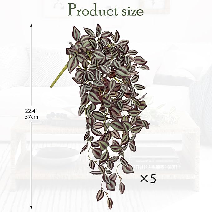 DILATATA Fake Hanging Plants Artificial Hanging Plants 181 Leaves Faux Wandering Jew Hangings Leaves Plant for Wall Shelf Home Indoor Outdoor Decor - 5 Pack