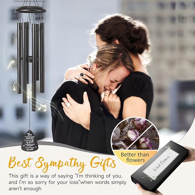 Memorial Gifts for Loss of Son, 25''Memorial Wind Chimes for Loss of Son Gifts, Condolence/Remembrance/Bereavement Gift,Windchimes in Memory Sympathy Gift,Funeral Decor for Garden Outside,Black
