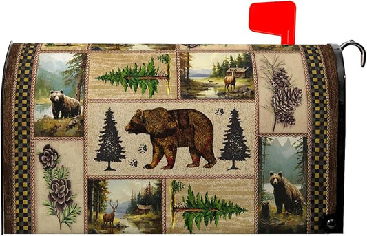 Forest Mailbox Covers Spring Summer Mailbox Covers Magnetic Bear Post Letter Box Cover Wrap Standard Size 21x18 inch Green Tree Decorations for Outside Farmhouse Garden Decor Cute Animals