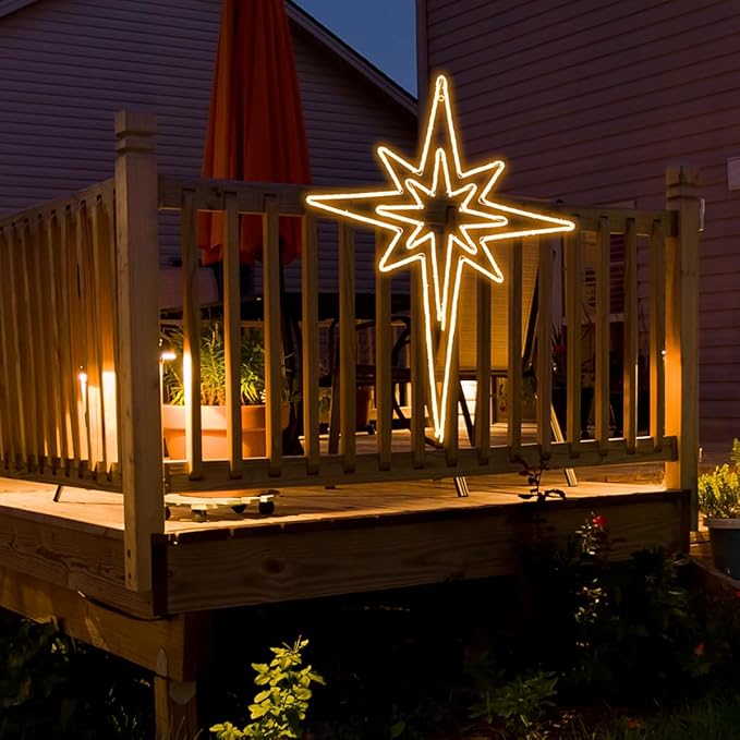 Large 28" Twinkle Bethlehem Star Pre-lit Super-Bright LED Outdoor Christmas Decoration with 11 Functions and Timer Waterproof for Outdoor Home Party Wall(Warm White)
