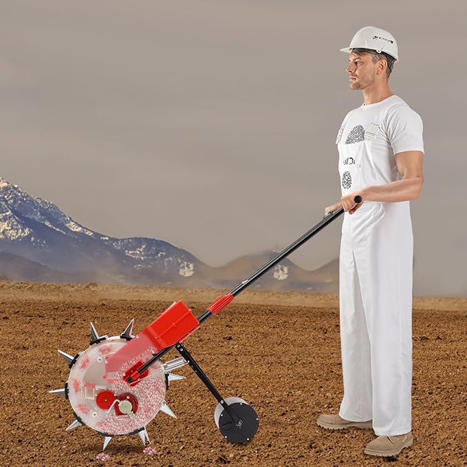 Manual Seeder Hand-Push Garden Seeder Roller Seeding and Fertilizer Applicator, Row Planter Corn Planter Seeder for Soy Peanut Corn Cotton Soybean, 10 Holes