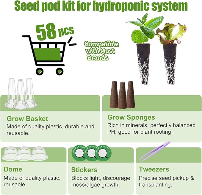 12-Pod Gourmet Herb Seed Kit Compatible with All Hydroponics, Hydroponic Growing Kit with Seeds & Grow Sponges – Indoor Garden Starter Set for Fresh Herbs & Vegetables (Salad Mixed Seed)