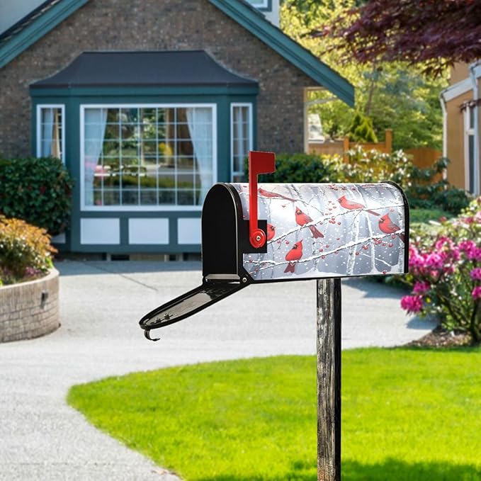 SUABO Mailbox Cover Red Cardinals Oversize Magnetic Mailbox Covers Wraps for Christmas Home Yard Garden Decor