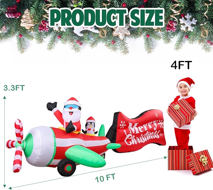 Vipush 10 FT Christmas Inflatable Decorations Helicopter Christmas Decorations Outdoor Inflatable with LED Light, Outdoor Holiday Decor Blow Up Yard Decor