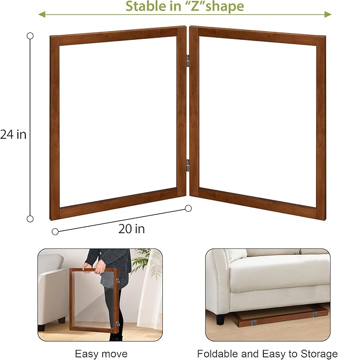 LZRS Clear Dog Gate for Indoor Use - Transparent Pet Fence with Solid Hardwood and Plastic Board, Stylish & Durable freestanding Pet Gate for Doorways, Stairs and Hallways-2 Panel Cherry