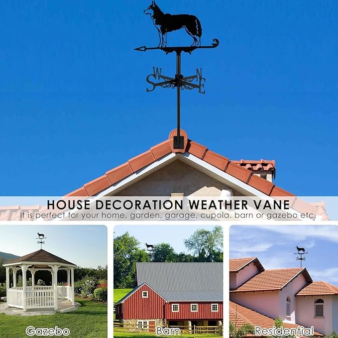 Metal Rooster Shape Weathervane, Roof Mount Weather Chicken Wind Vane Direction Indicator,Outdoor Scene Garden Chicken Weather Vane Ornament for for Shed Farmhouse Patio Decor(Dog1)