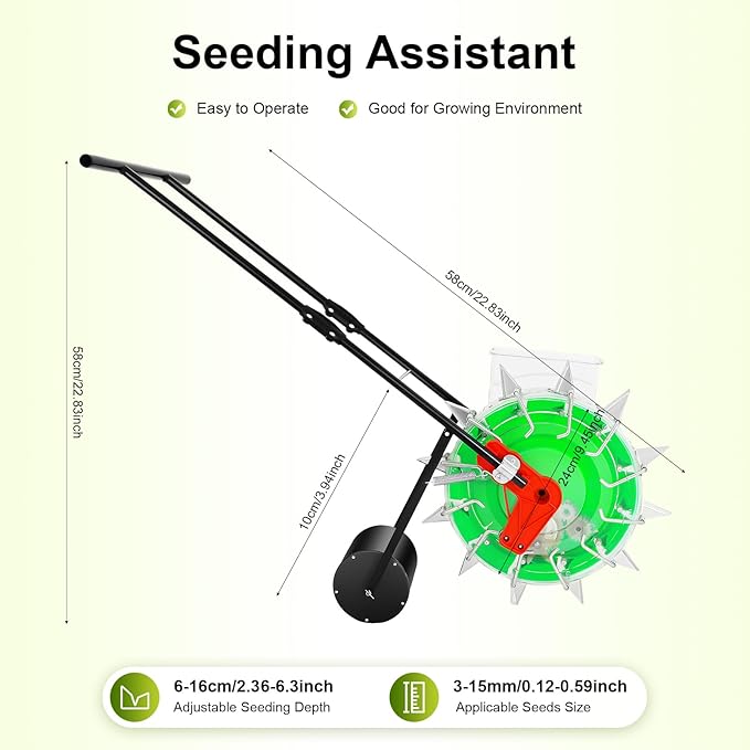 Hand-Push Seeder,Hand-Push Roller Seeding,Garden Seeder,Sweet Corn Planter, Accurate Seed Drill for Gardeners, Durable Corn Planter, 8.82lbs Storage Box, Quantitative Sowing (1-3 Seeds)