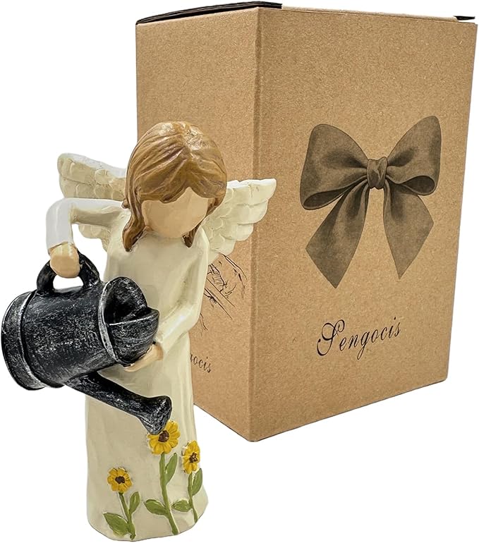 Garden Angel Statue - Hand-Carved Resin Figurine with Watering Can, Small Collectible Decor for Gardeners, Mothers, Teachers - Perfect Birthday/Thank You/Moving Gift