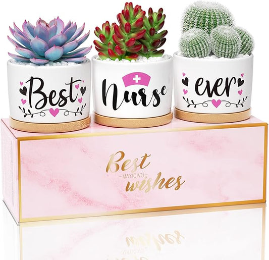 Best Nurse Gifts for Women Christmas, Funny Gifts for Nurse, Nurse Practitioner Gifts Best Nurse Ever Succulent Pots for Plants Indoor Ceramic Planter, Gift Boxed Nurses Day Gifts Nurse Birthday Gifts