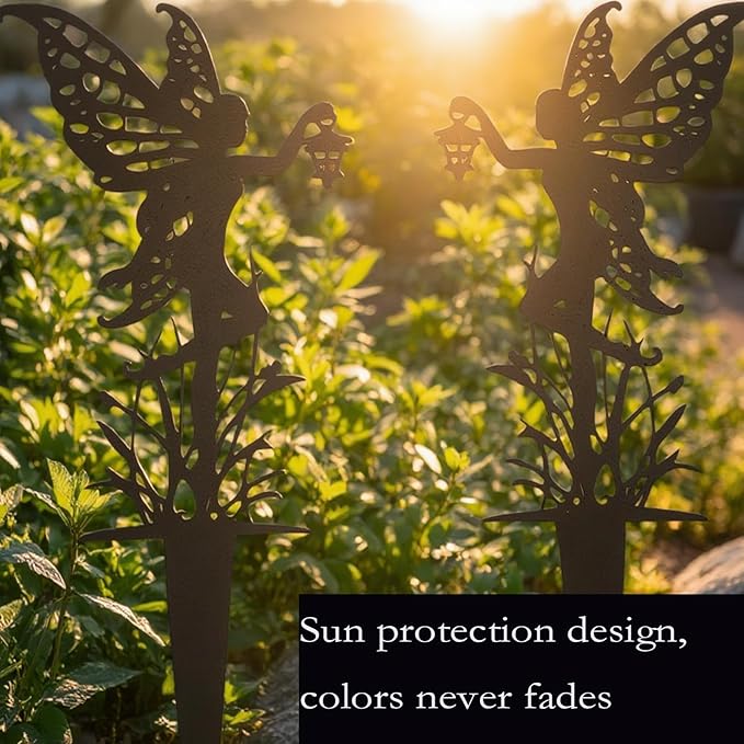 Decorative Garden Stakes Fairy Garden Statues Metal Weather Resistant 3 Piece Outdoor Decorative Set Black (6)