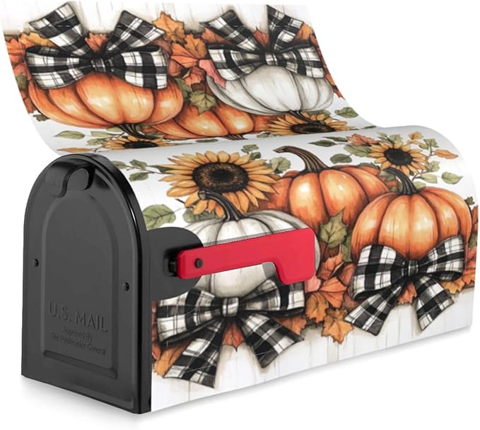 Mailbox Covers Pumpkin Sunflower Fall Thanksgiving Pumpkin Sunflower Fall Thanksgiving Magnetic Letter Post Box Cover Standard Size 25.5 x 21 Inch Garden Yard Home Decorative