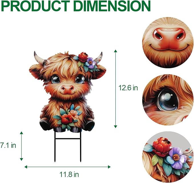Highland Cow Metal Garden Stakes 12.6” Decorative,Outdoor Garden Highland Cow Decor Stake,Birthday Gifts for Mom Women,Decorative Metal Housewarming Ornament for Lawn Patio Yard Pathway.