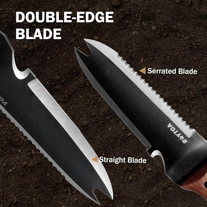 Hori Hori Garden Knife, Garden Tools with Sheath for Weeding,Planting,Digging, 7" Stainless Steel Blade with Cutting Edge, Rosewood Handle with Hanging Hole