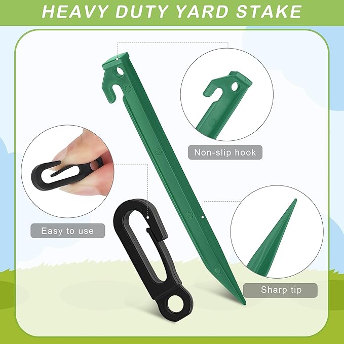 Aodaer 36 Pieces Plastic Inflatable Stakes Set Heavy Duty Halloween Christmas Yard Stake with Ropes and Hooks Anchoring Ground Stake for Xmas Garden Inflatables Accessories, Green