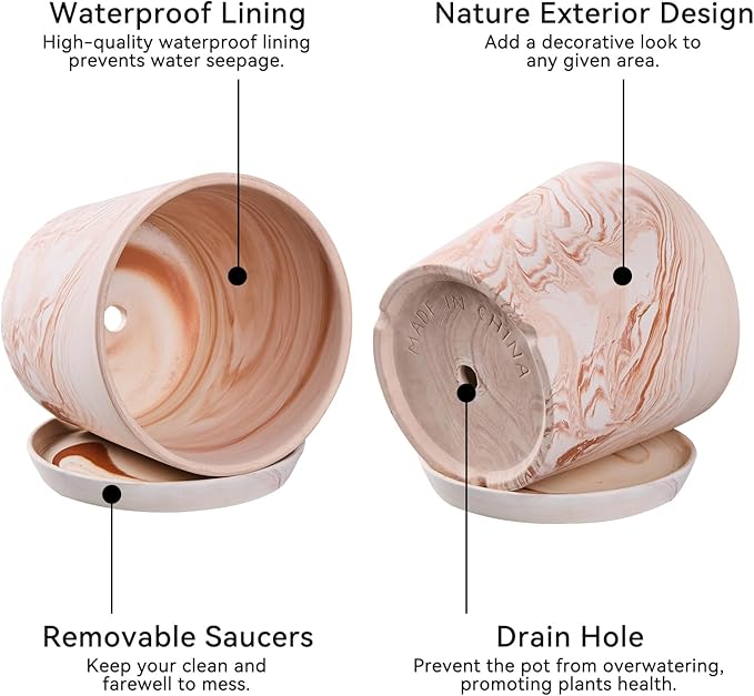6 in Flower Planters Indoor, Modern Red Terra Cotta Plant Pot, Succulents Containers with Drain Hole Saucer, Decorate Home, Office, Outdoor/Garden Plants
