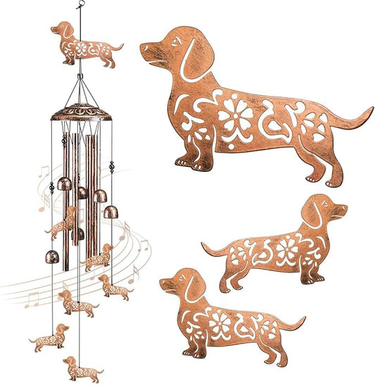 Dachshund Dog Wind Chimes for Outside,41" Metal Windchimes, Housewarming/Halloween/Festival Gifts for Women/Men, Pet Memorial Wind Chimes for Dogs, Dachshund Decor for Outside, Patio, Garden or Yard