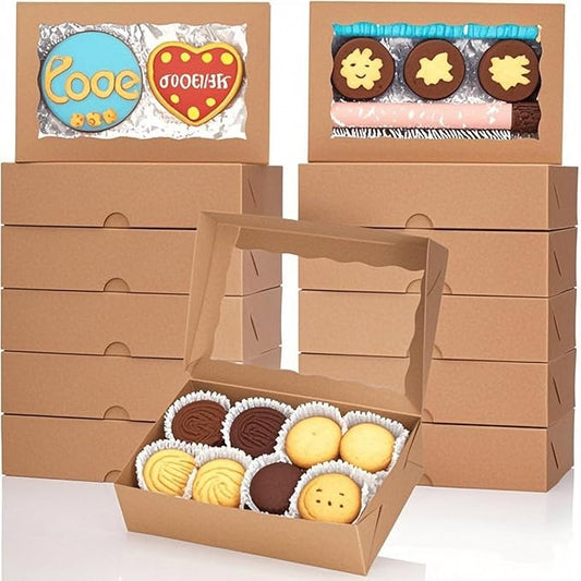 100pcs 7x4.33x1.5 Inch Brown Bakery Boxes with Window Cookies Boxes Chocolate Truffle Boxes Macaron Boxes Cakesickle Boxes Browines Treat Boxes for Christmas Valentine's Easter Mother's Day