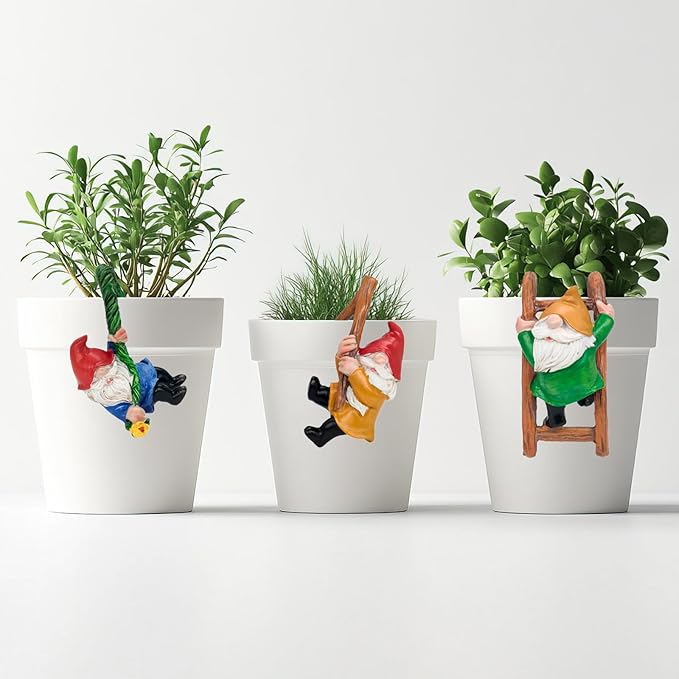 Set 3 Climbing Garden Gnomes Statue Tree Faces Decor Outdoor Yard Flower Pot Landscape Dwarf Tiny Elf Fairy Garden Micro Funny Patio Hanging Resin Figurine Accessories Clearance Deals Fence Ornaments