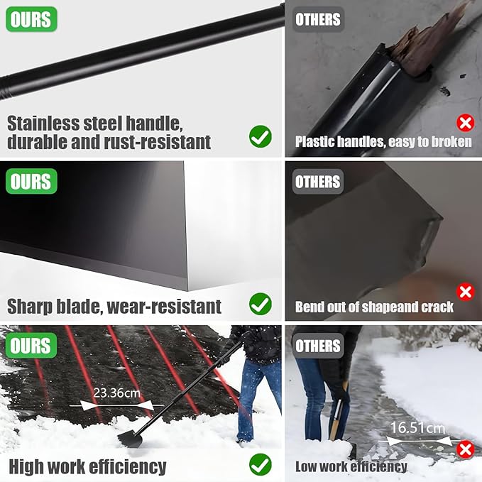 Flat Shovel, Multifunctional Weeding Snow Shovel Ice Scraper, 53.5inch Adjustable Long Handle, Heavy Duty Metal Floor Scrapers Tool for Weeding, Ice & Snow Removal, Driveway, Sidewalk, Garden, Outdoor