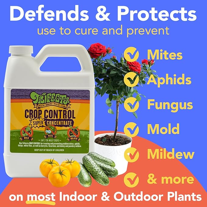 Trifecta Crop Control Super Concentrate All-in-One Natural Pesticide, Fungicide, Miticide, Insecticide, Help Defeat Spider Mites, Powdery Mildew, Botrytis, Mold, and More on Plants 4 OZ