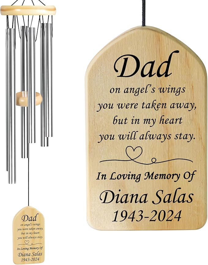 Personalized Memorial Wind Chimes | Loss of Dad | Sympathy Gifts for Loss of Father | Condolence Bereavement Gifts in Memory of Dad