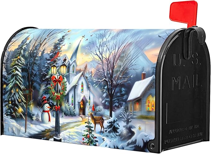 Winter Magnetic Mailbox Cover Blue Christmas Mailbox Cover Magnetic Standard Size 21 X 25.5 Inch Snowflakes Snowman Mailbox Post Cover Mailbox Wraps Mailbox Decor for Home Garden Outdoor Yard