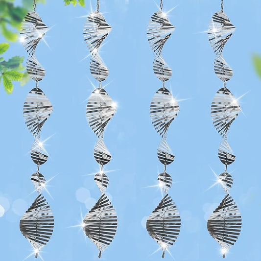 Stainless Steel Bird Deterrents for Outside,3D Wind Spinners Outdoor Decor,12 Discs Reflective Bird Scare Discs 4 Set Bird Reflectors to Keep Woodpecker Pigeon Away from House Window Patio Yard Porch