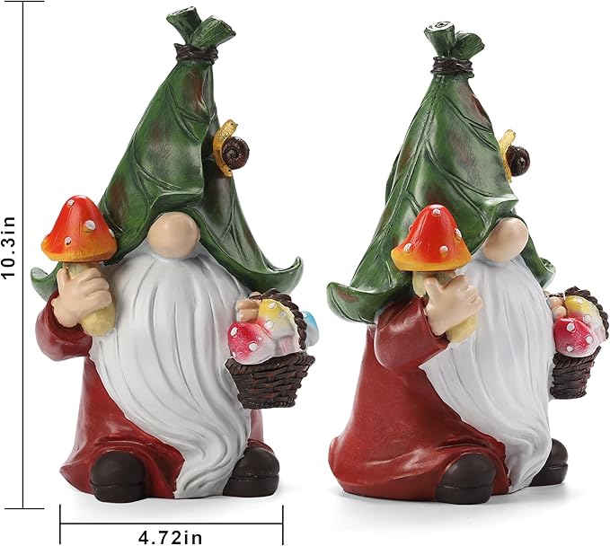 Gnome Solar Garden Statue with 3 LED Lights, Mushroom-Picking Gnome Statue Outdoor Decor for Patio, Yard, Balcony, Lawn Ornament, Unique for Mom