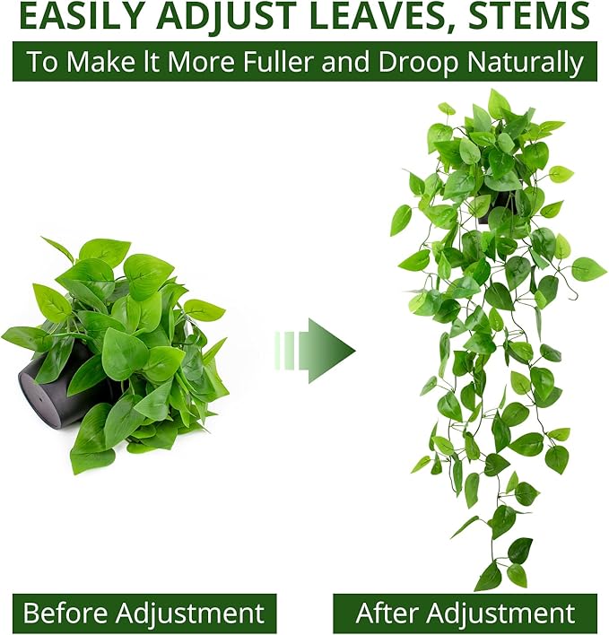 LOYWREE Small Fake Hanging Plant Artificial Potted Plants for Indoor Outdoor Aesthetic - 39in Realistic Faux Hanging Pothos with Ivy Vine for Shelf Decor in Home Office Gardens Greenery (Black Pot)