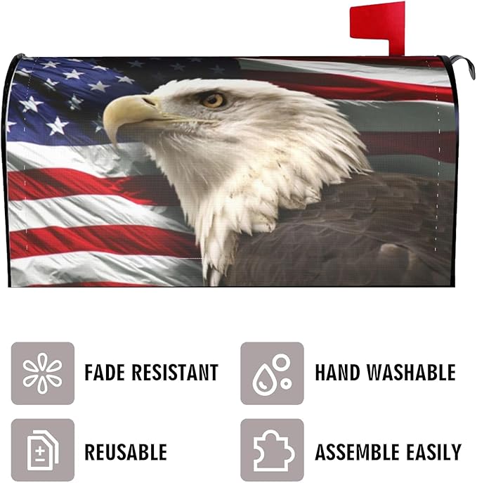 Independence Day American Eagle Flag Mailbox Covers, 4th of July Magnetic Outdoor Decorations Mailbox Wraps Post Letter Box Cover for Garden Decor Larger Size 25.5x21 in