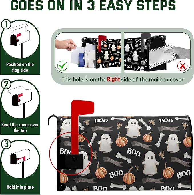 Boo Spooky Mailbox Magnetic Covers Halloween Ghost Mailbox Cover 25.5x21 inch Pumpkin Mail Box Wrap Decorations for Outside Garden Yard Black