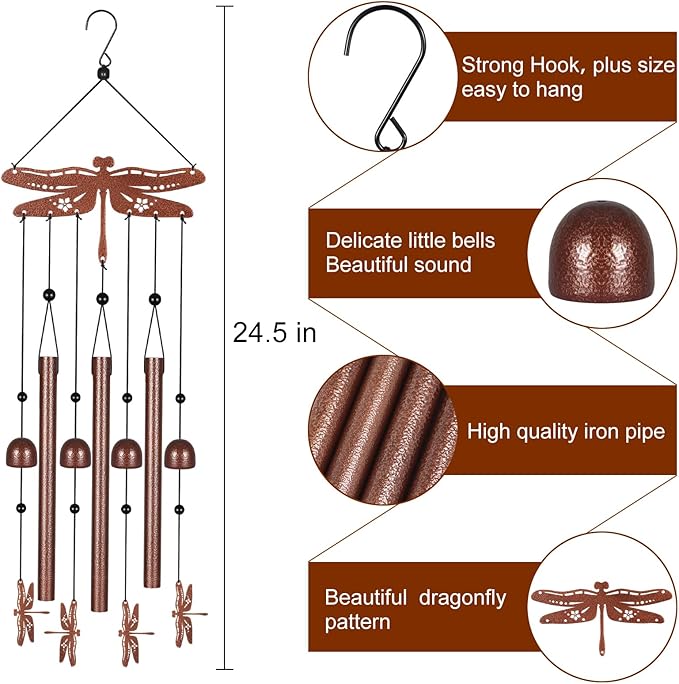 Metals Dragonfly Wind Chimes for Outside to Create a Zen Atmosphere Suitable for Outdoor Garden Patio Home Decor,Melodious Melodic Tones Wind Chimes Suitable as A Birthday Gift for Women Mom