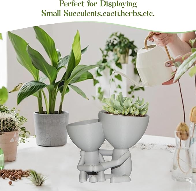 Mother and Child Flower Pot, 3.14" Flower Pot & 2.75" Small Succulent Pot, Mom Gifts from Son & Daughter, Indoor Small Planters Cute Cactus for Home Decor and Office Desk Decoration