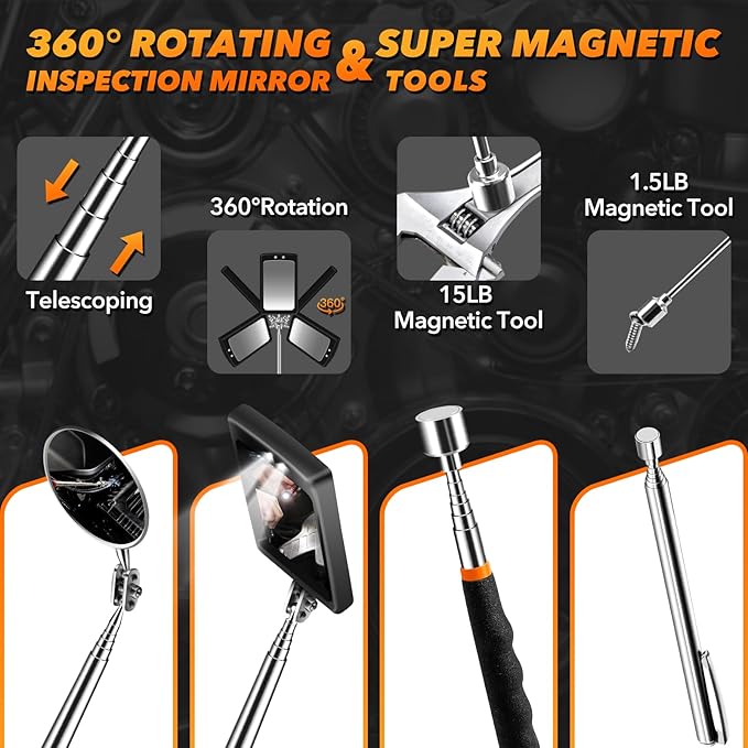 Gifts for Men, Stocking Stuffers for Adults Men Extendable Telescoping Magnetic Pickup Tools Set, Christmas Birthday Gifts for Men Dad Husband Him, Cool Gadgets Tools Gifts for Men Who Have Everything
