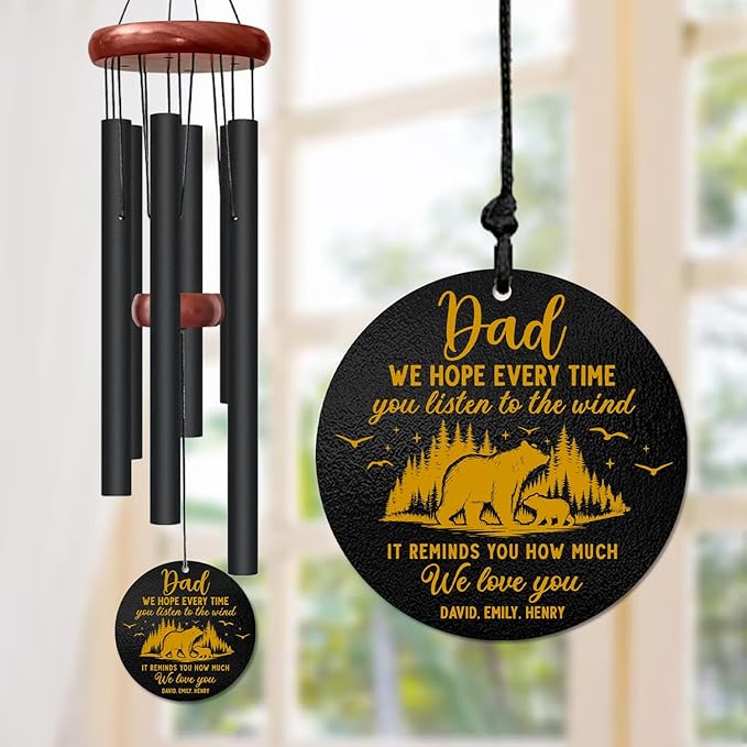 Personalized Dad Memorial Wind Chime – Custom Name & Years “We Hope Every Time You Listen to The Wind” Tribute – Sympathy Gift for Loss of Father – Outdoor Remembrance Windchime for Family Comfort