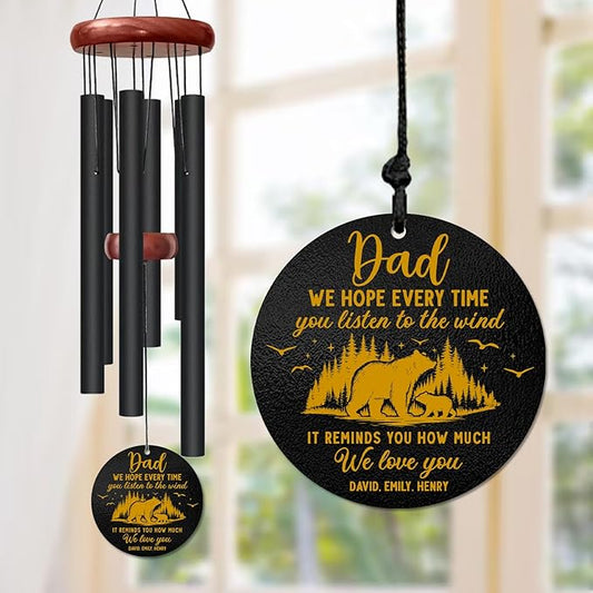 Personalized Dad Memorial Wind Chime – Custom Name & Years “We Hope Every Time You Listen to The Wind” Tribute – Sympathy Gift for Loss of Father – Outdoor Remembrance Windchime for Family Comfort