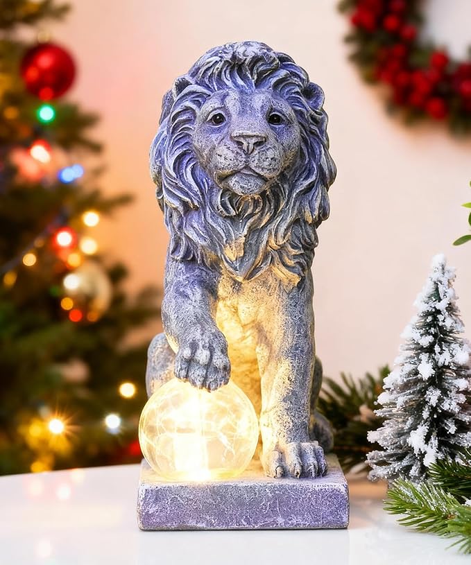 Lion Statue for Garden Decor: Outdoor Figurines Sculpture with Ball for Lawn Patio Yard Balcony - Gifts for Mom Grandma Women