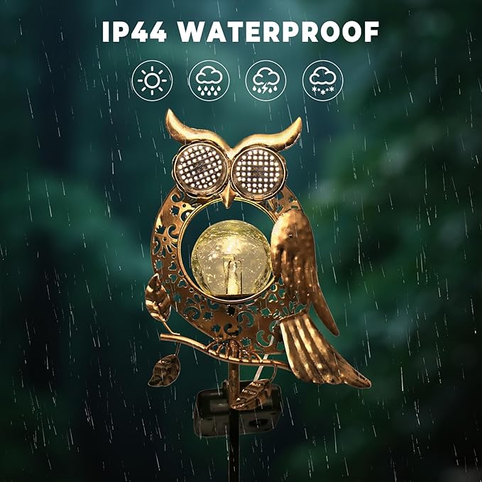 KAIXOXIN LEDs Solar Stake Lights for Garden Metal Warm White, Memorial Gift - Perfect as Remembrance & Sympathy Gifts (Angel-Bronze) (Owl)